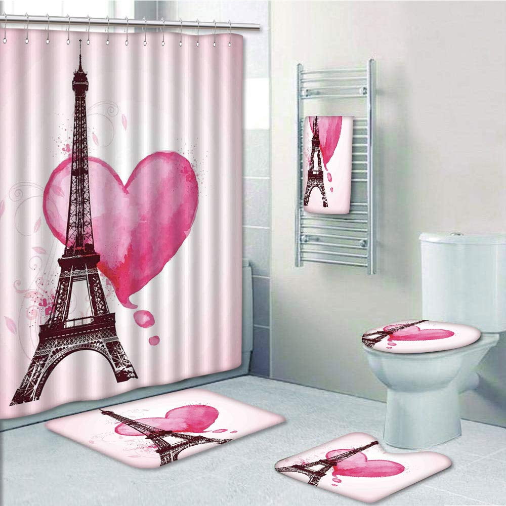 Huayuanhurug Flamingo Couple Heart Shape Polka Dot Background Romantic Design Art Soft Mat Anti-Skid Absorbent Toilet Seat Cover Bath Mat Lid Cover 3pcs//Set Rugs