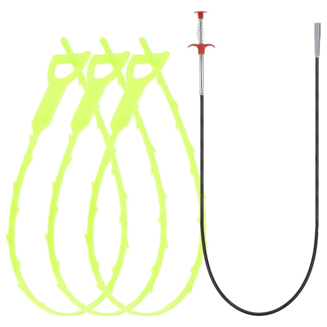 Unique Bargains Outil de Débouchage de Drain 0,9m Déboucheur en Acier Inoxydable & 3 Pcs Déboucheur PP Vert
