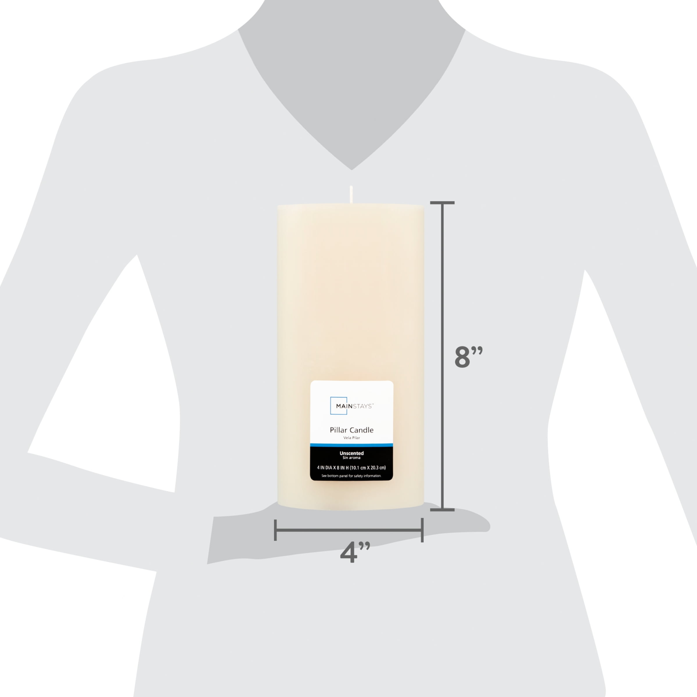 Mainstays Unscented Pillar Candle, 4 x 8 inches, Ivory