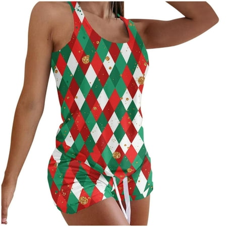 

Qcmgmg Women Christmas Pajamas Set Cami Shorts Set Two Piece Loungewear M