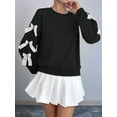 thumbnail image 6 of Women'S Y2K Ribbon Long Sleeve Top - Crew Neck Red Christmas & New Year Bowknot Oversized Pullover Shirt Black L, 6 of 8