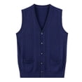 thumbnail image 5 of Riecok Men Vest Sweater Sleeveless V Neck Button down Sweaters Lightweight Solid Winter Tops with Pockets Navy XL, 5 of 5