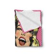 thumbnail image 2 of LOL Soft Flannel Fleece Throw Blanket, Laughing out Loud Woman with Closed Eyes Pop Art Young Lady and Comic Speech Bubble, Cozy Plush for Indoor and Outdoor Use, 60" x 80", Multicolor, by Ambesonne, 2 of 5