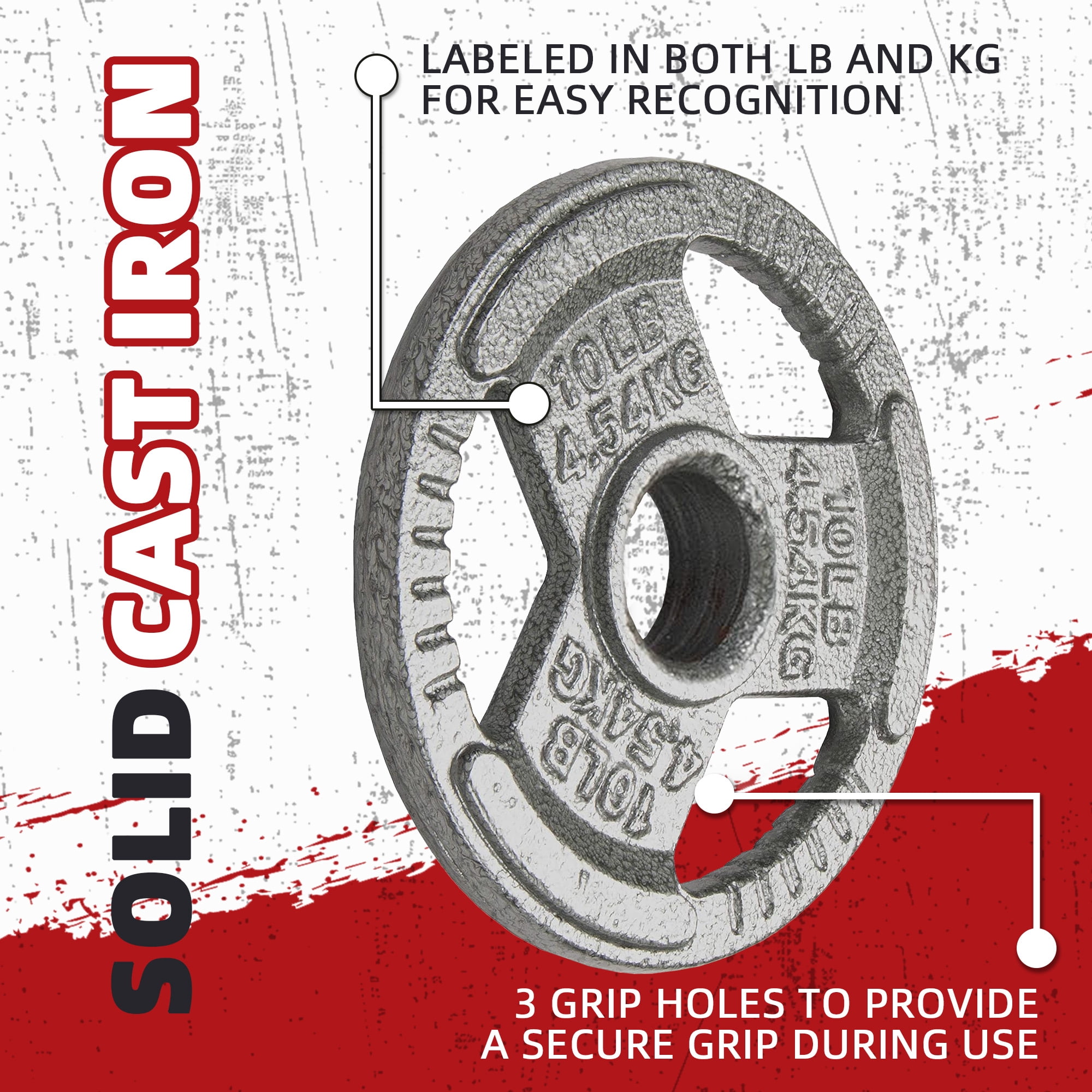 FlexWave 2" Olympic Cast Iron Weight Plates, 2.5-45 lb Set, Rust-Proof Enamel Coating & Tri-Grip Handles, Home & Commercial Gym