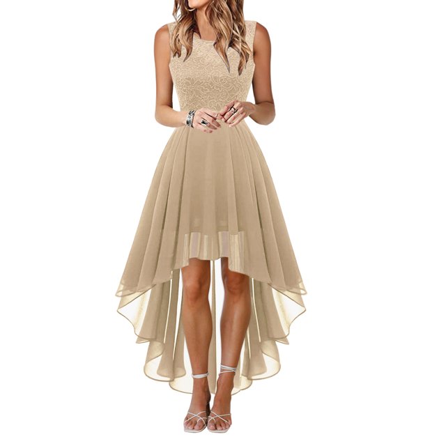 Vestidos de Fiesta Elegantes de gasa Vestido de fiesta irregular Vestido de fiesta con costuras de encaje Vestido de noche Cgtredaw Caqui T L para Mujer