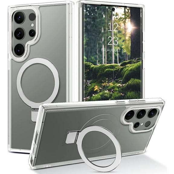 Samsung Galaxy S23 Ultra Case with Invisible Magnetic Stand [Compatible with MagSafe] Frosted Translucent Hard Back Cover Soft TPU Hybrid Military-Grade Samsung S23 Ultra Kickstand Case