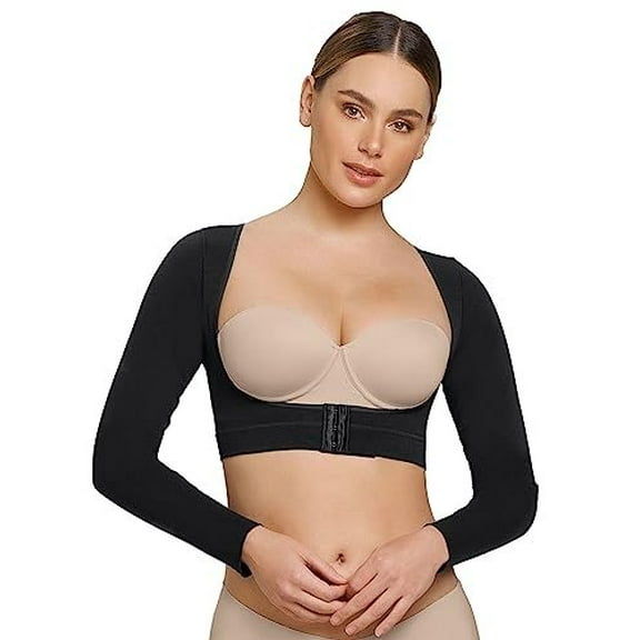 Leonisa Seamless Upper Arm Shaper Slimming Compression Vest with Posture Corrector, Black, X-Large