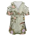 thumbnail image 4 of Chinese Traditional Flower Birds Womens Summer V Neck Zipper Top Short Sleeve T Shirt Off Shoulder Top Casual Classy Loose Shirts, 4 of 7