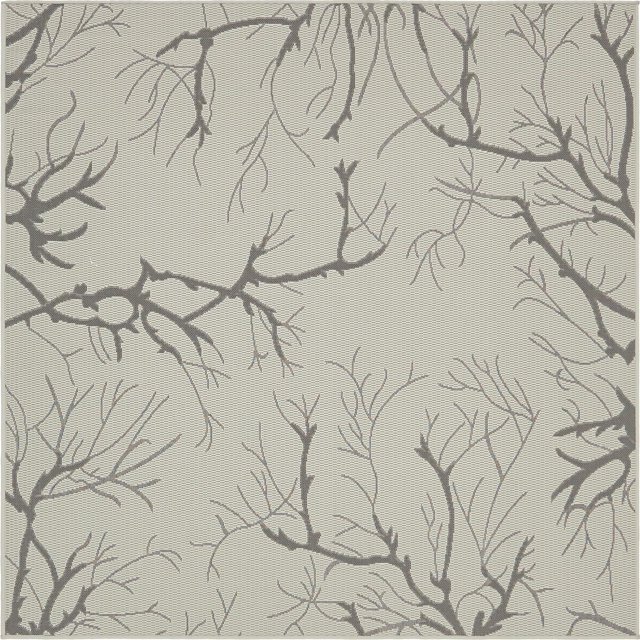 Unique Loom Botanical Collection Abstract Pictorial Transitional Indoor and Outdoor Flatweave Square Rug, 6 Feet, Light Gray/Dark Gray