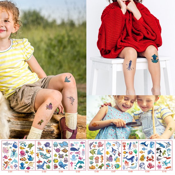Niños Tatuaje Temporal Tatuaje 3D Impermeable Marine Life Body Sticker Colorido para Hombres Mujeres Niños Ndcxsfigh Libre de BPA