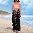 thumbnail image 2 of Wutalume Women's Wide Leg Pants with Pockets, Floral Print Elastic High Waist Loose Fit Trousers, Lightweight Summer Bottoms for Vacation,Pink 2XL, 2 of 8