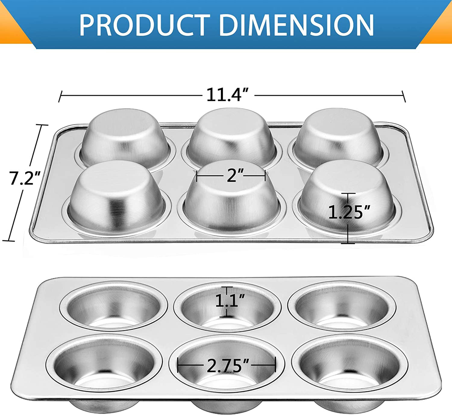 TeamFar Muffin Pan, Stainless Steel Muffin Tin Metal Cupcake Pan Tray for  Baking Mini Cake, Brownie, Quiches, Cupcakes, Non Toxic & Healthy