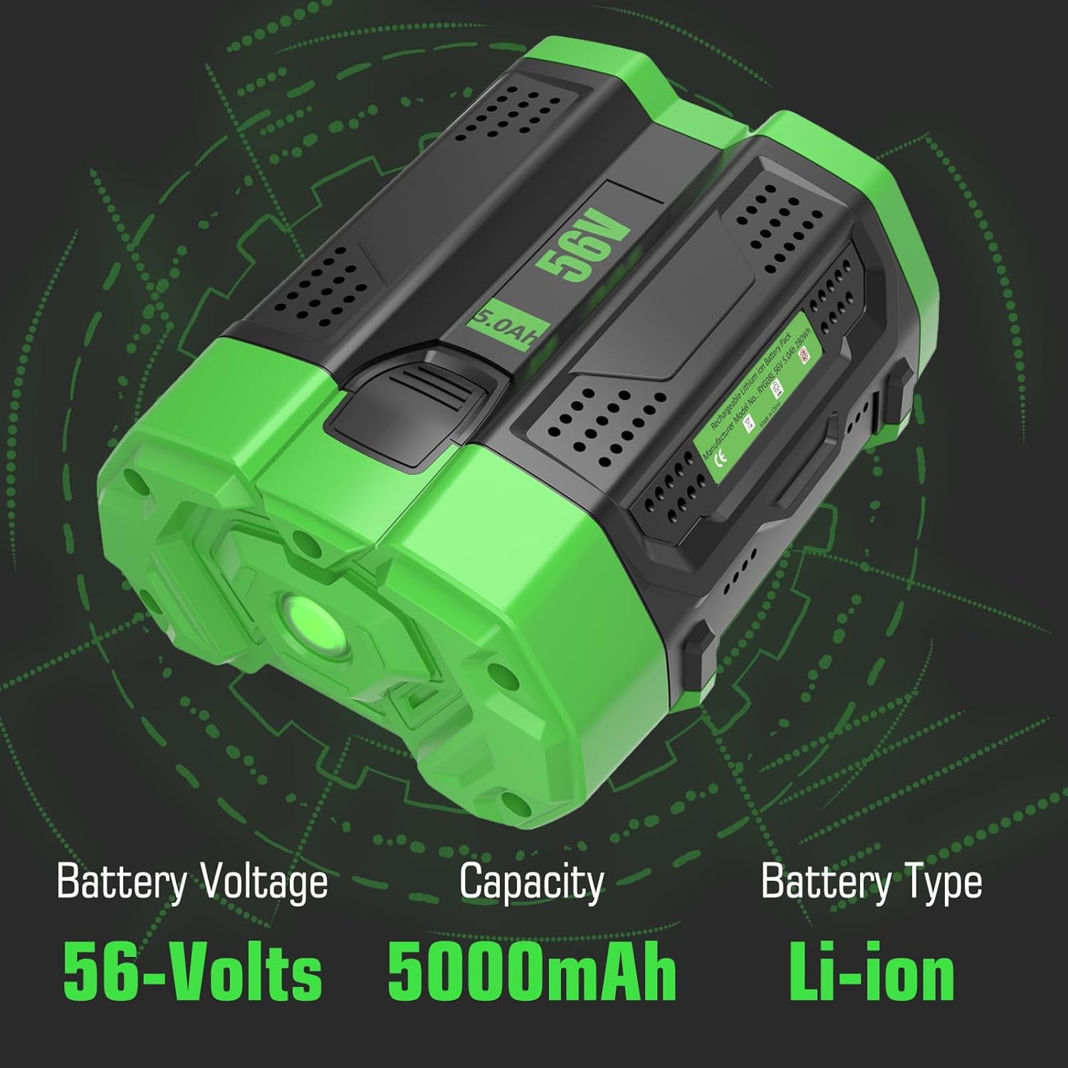 2Pack 56V 5.0Ah Replacement Battery Compatible with EGO 56V Battery Compatible with EGO 56 Volt 5000mAh BA2800 BA4200 CS1604 CS1804 CS1403 HT2400 LB6504 LB5804 LB6500 LB4800 Power Tool (5.0-2Pack)