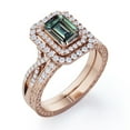 thumbnail image 4 of JeenMata 2 Carat Emerald Cut Lab Grown Alexandrite and Moissanite - Edwardian Design - Double Halo Infinity Wedding Set - 18K Rose Gold Plating over Silver, 4 of 6