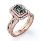 thumbnail image 4 of JeenMata Alejandrita y Moissanita Cultivadas en Laboratorio de 2 Quilates con Corte Esmeralda Diseño Eduardiano: Conjunto de Boda con Halo Doble Infinito: Baño de Oro Rosa de 18 K sobre Plata, 4 of 6
