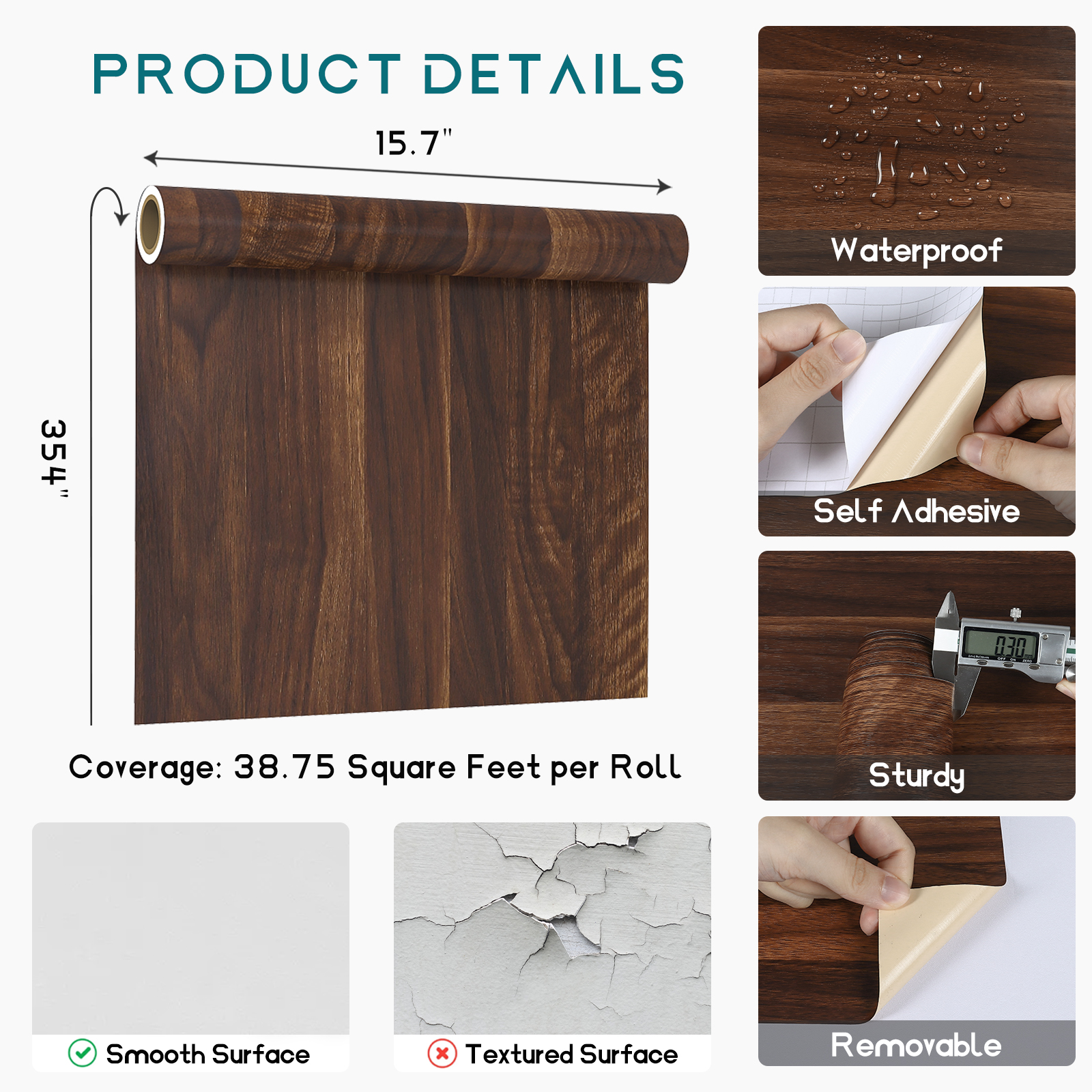 VEELIKE 15.7''x354'' Brown Wood Contact Paper for Countertops Waterproof Peel and Stick Brown Wood Wallpaper for Kitchen Self Adhesive Wood Grain Contact Paper Removable Roll for Cabinets Walls
