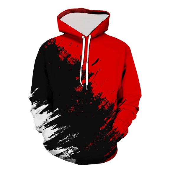 Graphic Hoodies for Men Novelty Pullover Sweatshirt Halloween Black 'n Red Cool Hoodie Red XXXL