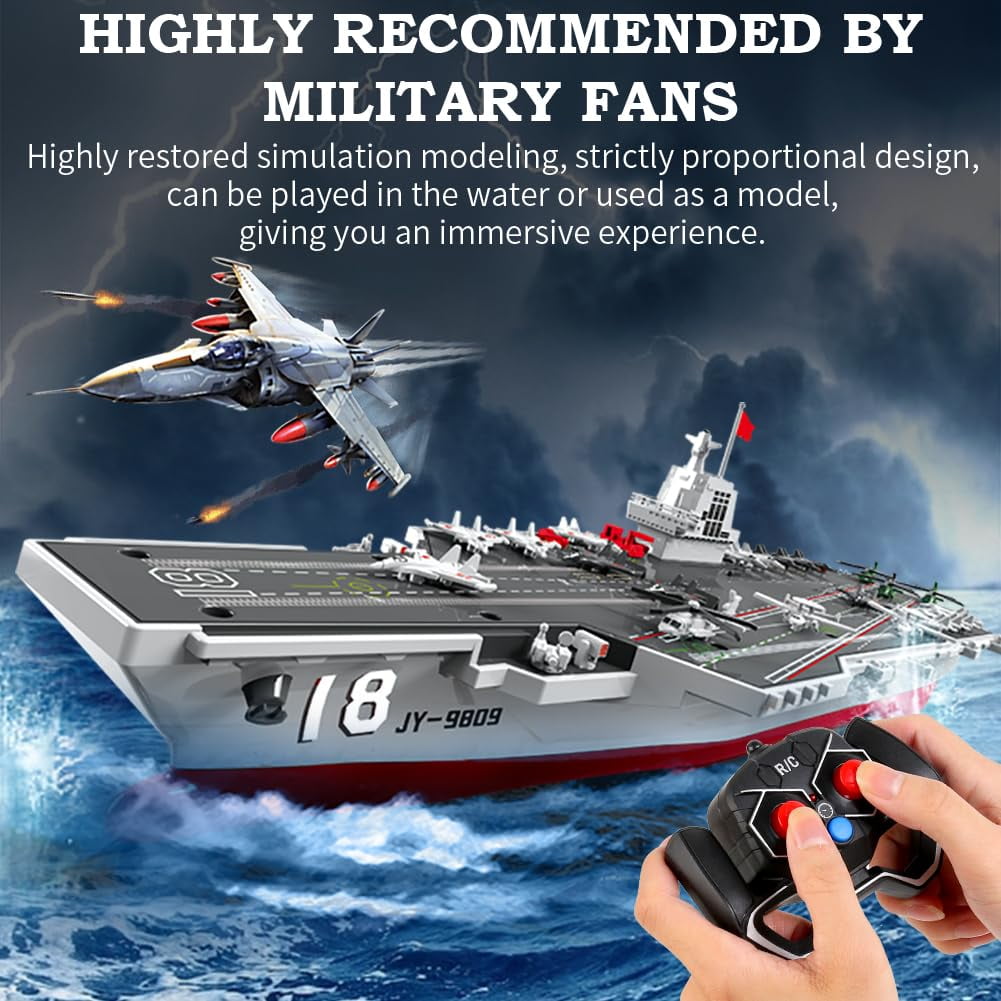 TBSCWYF 16-Inch RC Aircraft Carrier Boat, 2 Rechargeable Batteries, 15 MPH, 2.4GHz Remote, Water-Activated Dual Motor