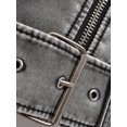 thumbnail image 5 of -Chaqueta corta de piel sintética lavada para mujer, ropa de calle con cinturón y cremallera, abrigo Retro de motociclista, Tops, 5 of 5