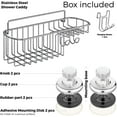 thumbnail image 4 of Suction Cup Shower Caddy Basket for Shampoo, Shower Suction Shelf Organizer, Basket with Soap Holder and Hooks, Stainless Steel Shampoo Holder for Bathroom Storage (Chrome), 4 of 7
