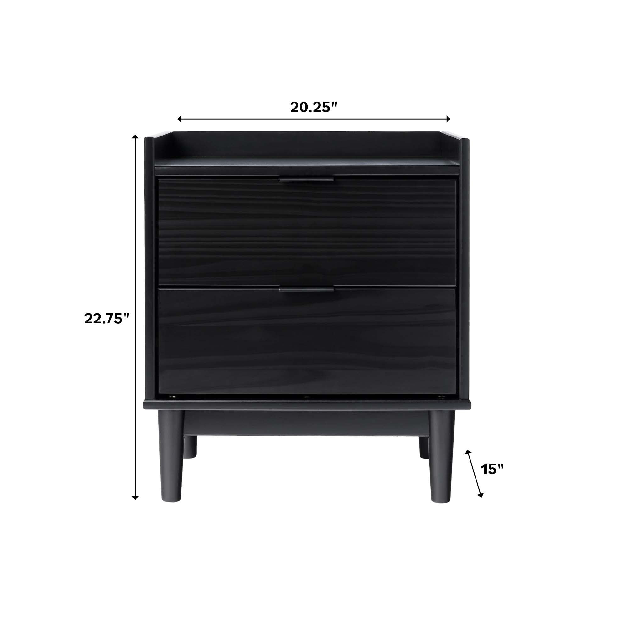Walker Edison Mid-Century Modern Gallery-Top 2-Drawer Nightstand, 2 Pack, Black