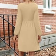thumbnail image 4 of WTOBBY Women's Fashion Round Neck Casual Slim Solid Waist Long Sleeve Dresses - Elegant and Fitted Dress with Waist Accent, Perfect for Slimming Silhouettes or Office Wear,Khaki 2XL, 4 of 5