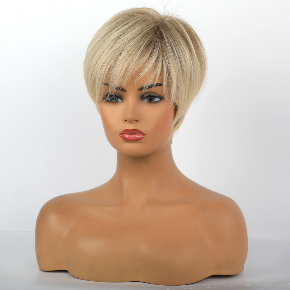 NOGIS Synthetic Short Wig, Mixed Color Short And Straight Hair - Exquisite And Fluffy Women's Fashion Trend Wig (Pale Blonde)