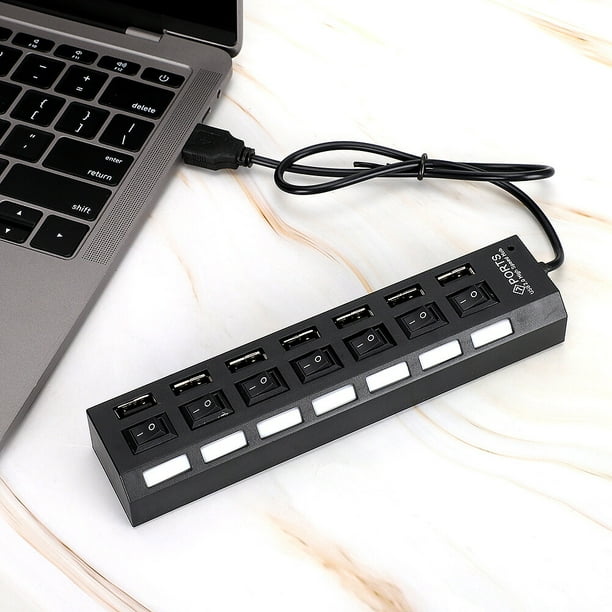 Estación De Acoplamiento USB Hub De 7 Puertos ANGGREK Negro 7 Interruptores De Alimentación Independientes 480 Mbps