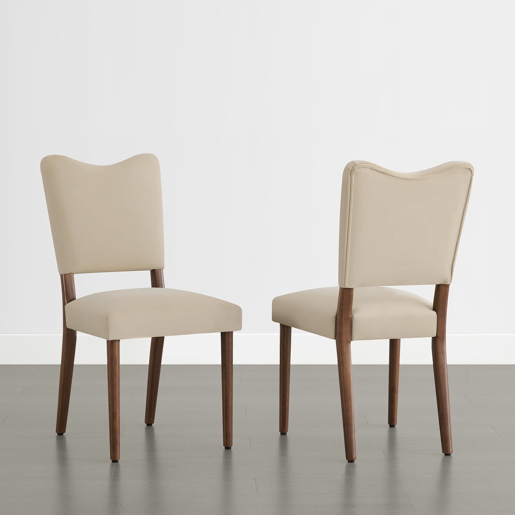 Spruce & Spring Velvet Dining Chair with Curved Back, Upholstered Side Chair with Solid Wood Legs for Dining Room Living Room, Walnut Finish,  Set of 2, Linen