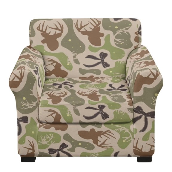 Bulopur Camo Deer Bow 2Pcs Armchair Slipcovers Stretchy Furniture Protector Cushion Covers Non-Slip Washable for Living Room Bedroom Home Office Decor