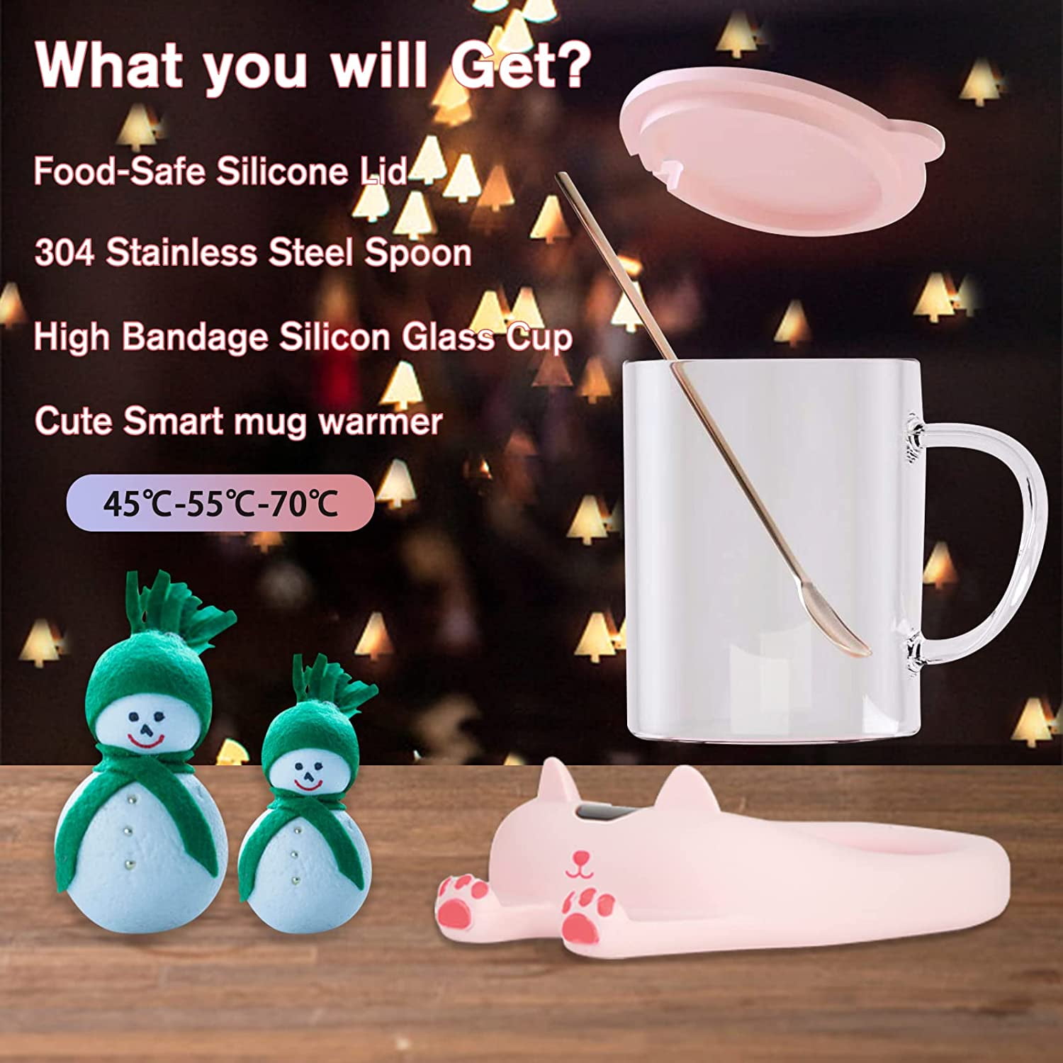  Bgbg Coffee Mug Warmer & Cute Cat Mug Set, Beverage Cup Warmer  for Desk Home Office with Three Temperature Up to 140℉/ 60℃, Coffee Warmer  for Cocoa Milk Tea Water Candle