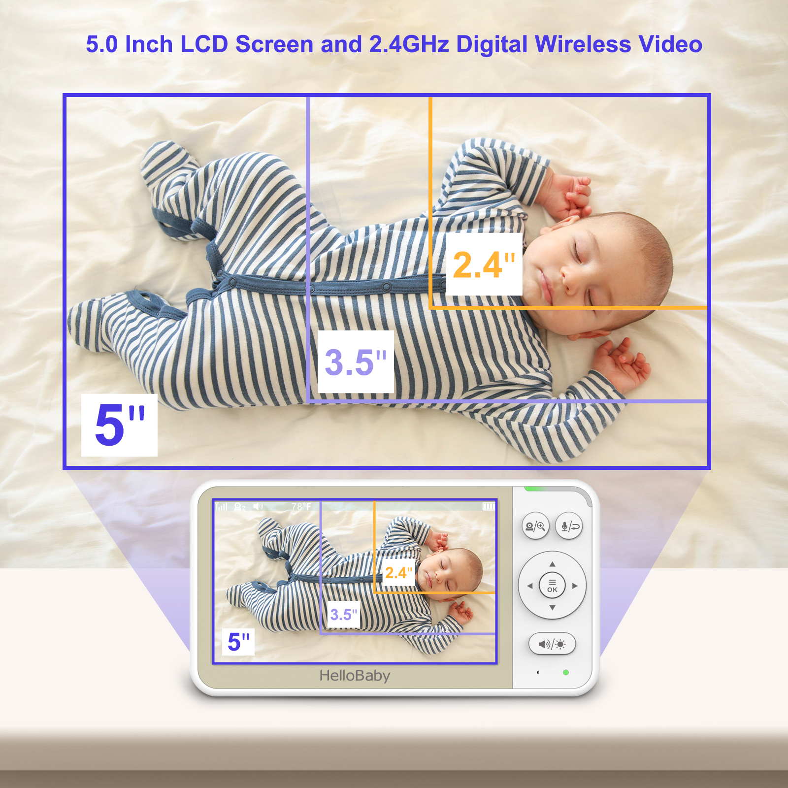 HelloBaby Video Monitor HB6256 with Dual Cameras, 5.0 Inch photo 2