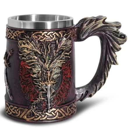 

NZISNG Retro Nordic Style Medieval Dragon Smaug Stainless Steel Vikings Beer Mug Resin Gothic Tankard Cup Gothic Wine Glass Party Gift - Unique & Exquisite Drinking Vessel for Beer Enthus