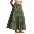 thumbnail image 2 of Deliqiba Women Tiered Long Skirts Pleated A Line Adjustable Elastic Waist with Drawstring Flowy Long Skirt  Green S, 2 of 9