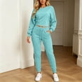 thumbnail image 2 of Ashirexll Womens 2 Piece Outfits Solid Color Round Neck Long Sleeve Top with Drawstring Double Pocket Elastic Waist Pants Winter Set, 2 of 6
