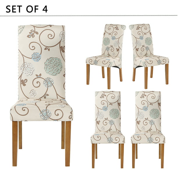 Lowestbest Modern Upholstered Dining Chairs Leisure High Back Armless Chairs With Nailed Trim Wood Legs Fabric Tufted Chairs For Dining Room Floral Set Of 4 Walmart Com Walmart Com