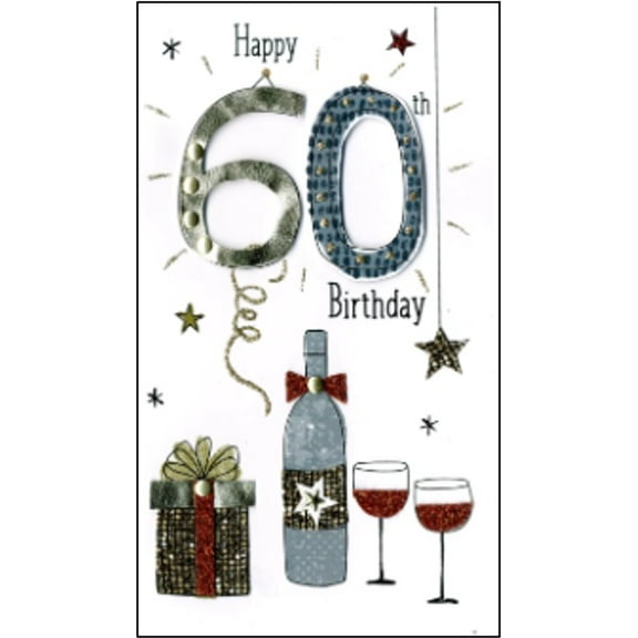 Handmade "Champagne" Greeting Card 60th Birthday Wine & Gift