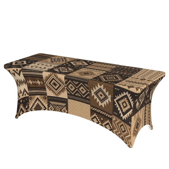 Modern Ethnic Textile Inspired Graphic Stretch Rectangular Table Cover 6FT Elastic Fitted Tablecloth for Parties, Weddings, Banquets