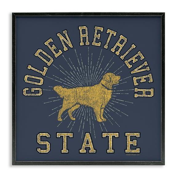 Stupell Industries Golden Retriever State Novelty & Humor Painting Black Framed Art Print Wall Art, 12 x 12