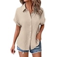 thumbnail image 2 of Yubnlvae Khaki Generisch Muslin Blouse Women's Summer Shirt Blouse Cotton Short Sleeve Linen Blouse Tops V Neck Long Blouse Tunic, L, 2 of 8