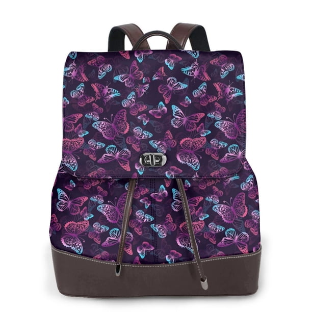 Fotbe Purple Butterfly Mochila Bolso con Estampado para Mujer, Mochila Antirrobo de Nylon Impermeable, Bolsa Ligera de Hombro