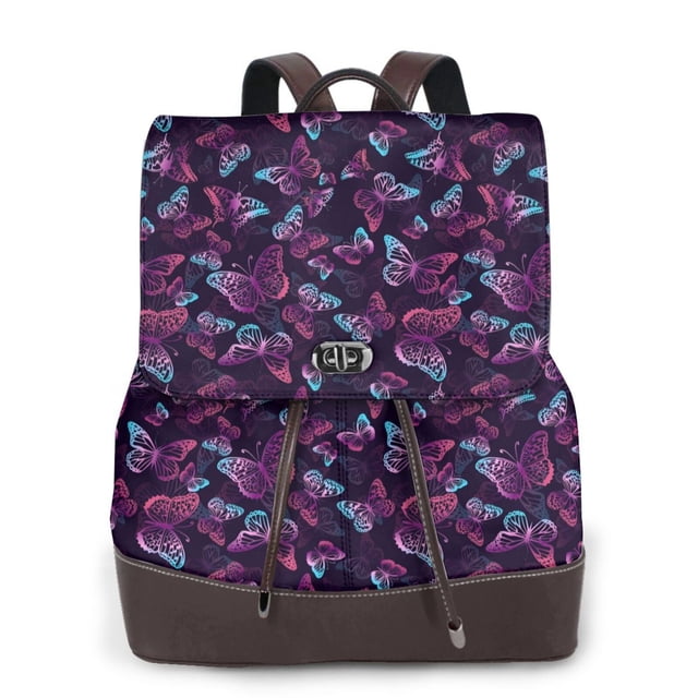 Fotbe Purple Butterfly Mochila Bolso con Estampado para Mujer, Mochila Antirrobo de Nylon Impermeable, Bolsa Ligera de Hombro