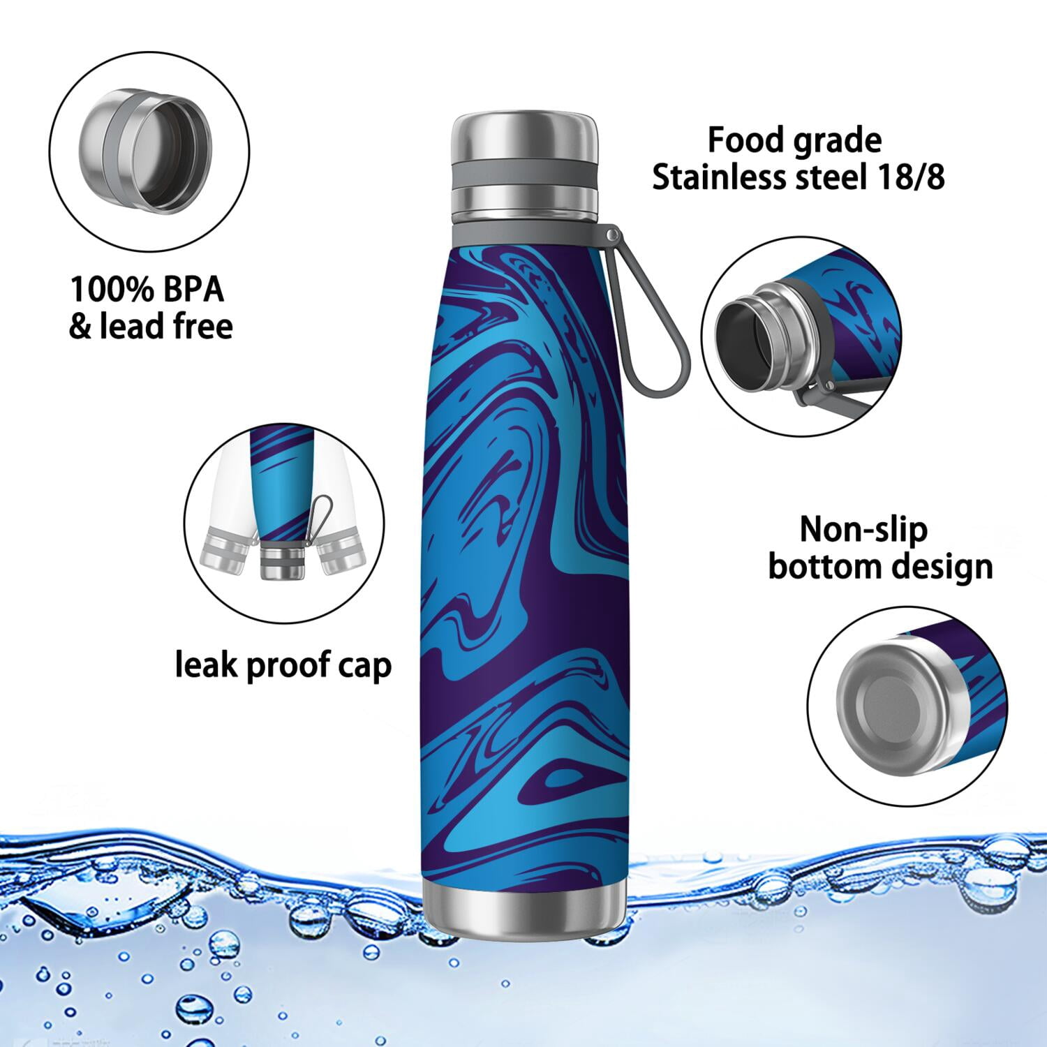 29oz Insulated Water Bottle with Tea Infuser, Stainless Steel Travel Mug, Liquid & Marble Print