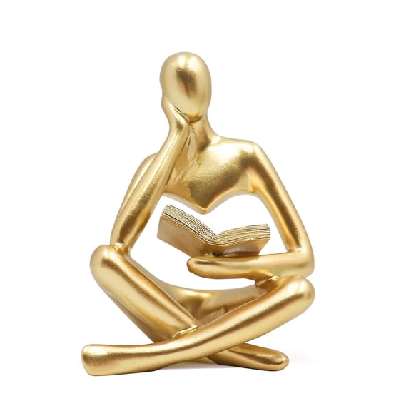 Golden Reading Women Statue, Modern Figurine for Home, Office, Shelf, Desk, and Bookshelf Display