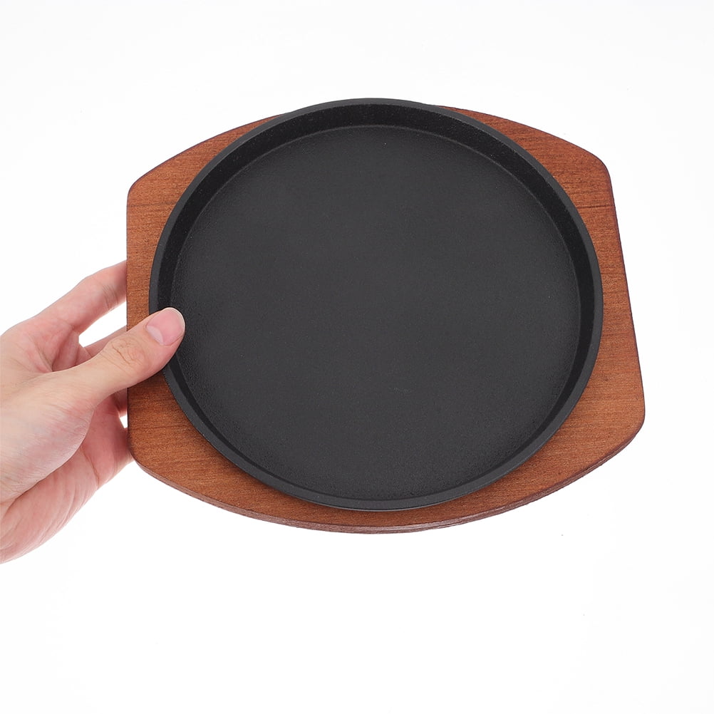CTIRCHIU 12.5 Inch Iron Grill Pan with Wooden Base, Cast Iron Skillet for Efficient Heat Conduction and Easy Cleaning, Assorted Colors