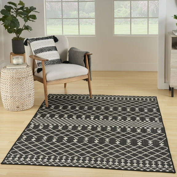 Nourison Positano Indoor/Outdoor Black 6' x 9' Area Rug (6x9)
