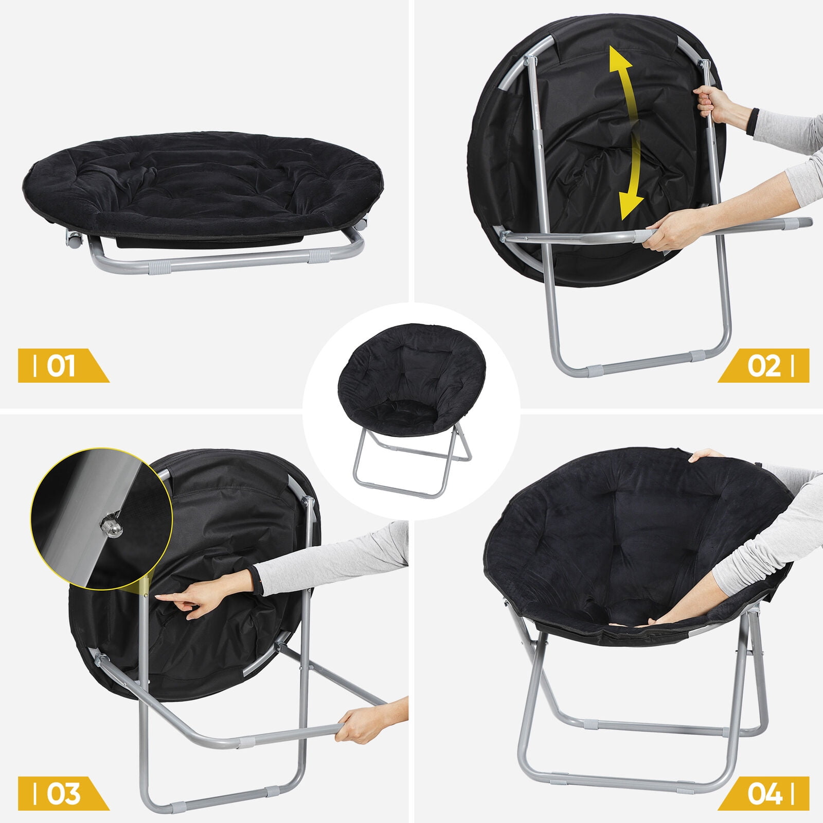 Oversized moon chair seat stool saucer on sale soft folding home living room sofa black