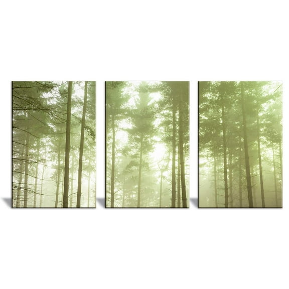 wall26 3 Piece Canvas Wall Art Green Forest in Mist Framed Ready to Hang - 24"x36" x 3 Panels