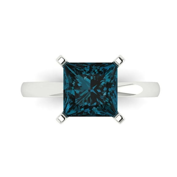3 ctw Solitaire Anniversary Ring for Women | Princess Cut Natural London Blue Topaz | Hyperallergenic Solid 14K White Gold