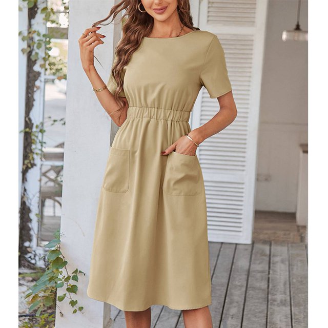 Vestido De Poliéster, Vestido De Mujer Con Bolsillo Grande En La Espalda Con Cuello En V Informal Para La Oficina ANGGREK Otros